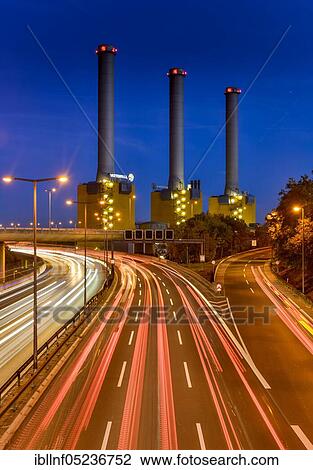 Stock Image - City highway, power station, Forckenbeckstrasse, Wilmersdorf, Berlin, Germany, Europe. Fotosearch