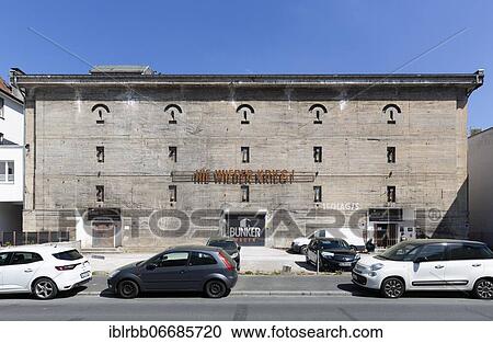 Stock Image - Civil defence bunker from 1942, today memorial and exhibition space, inscription Never again war, Hagen, Westphalia, Ruhr area, North Rhine-Westphalia, Germany, Europe. Fotosearch