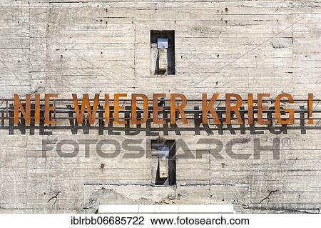 Stock Image - Civil defence bunker from 1942, today memorial and exhibition space, inscription Never again war, Hagen, Westphalia, Ruhr area, North Rhine-Westphalia, Germany, Europe. Fotosearch