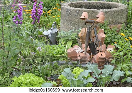 Clay pots for decoration in the vegetable garden View Large Photo Image Stock Photo - Clay pots for decoration in the vegetable garden. Fotosearch