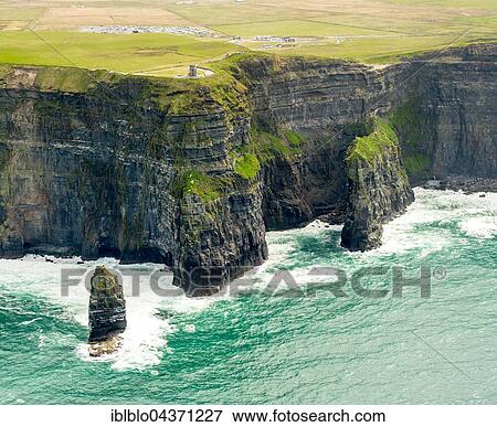 Cliffs of Moher, O'Brian's Tower, lookout tower, rocky coastline, County Clare, Ireland, Europe View Large Photo Image Stock Photo - Cliffs of Moher, O'Brian's Tower, lookout tower, rocky coastline, County Clare, Ireland, Europe. Fotosearch
