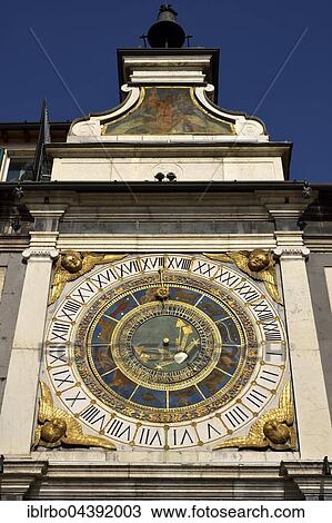 Clock tower with historical astronomical clock, Piazza della Loggia, Province of Brescia, Lombardy, Italy, Europe View Large Photo Image Stock Image - Clock tower with historical astronomical clock, Piazza della Loggia, Province of Brescia, Lombardy, Italy, Europe. Fotosearch