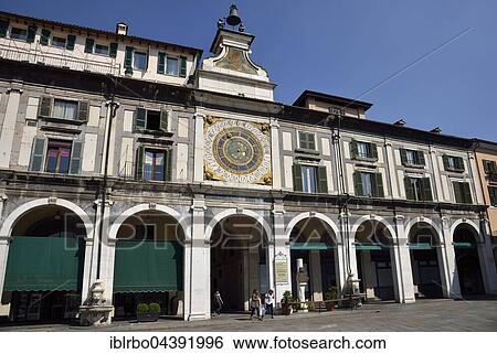 Stock Photograph - Clock tower with historical astronomical clock, Piazza della Loggia, Province of Brescia, Lombardy, Italy, Europe. Fotosearch