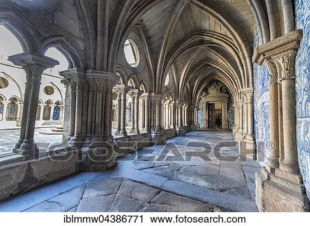 Cloister in Porto Cathedral with Azulejo tiles, Barredo District, Porto, Portugal, Europe View Large Photo Image Stock Image - Cloister in Porto Cathedral with Azulejo tiles, Barredo District, Porto, Portugal, Europe. Fotosearch