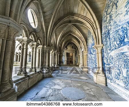 Cloister in Porto Cathedral with Azulejo tiles, Barredo District, Porto, Portugal, Europe View Large Photo Image Stock Photo - Cloister in Porto Cathedral with Azulejo tiles, Barredo District, Porto, Portugal, Europe. Fotosearch