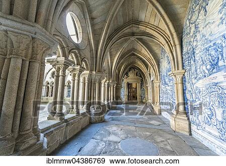 Stock Photo - Cloister in Porto Cathedral with Azulejo tiles, Barredo District, Porto, Portugal, Europe. Fotosearch