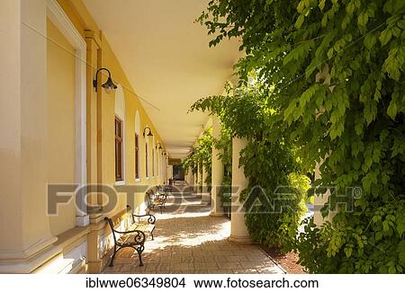 Picture - Colonnades at Napoleon Bath, Neoclassical style, Spa park, Kupelny Park, Spa town, Piešťany, Slovakia, Europe. Fotosearch