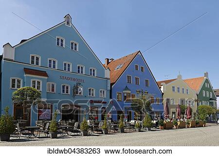 colorful houses, Lange Zeile, Erding, Upper Bavaria, Bavaria, Germany, Europe View Large Photo Image Stock Image - colorful houses, Lange Zeile, Erding, Upper Bavaria, Bavaria, Germany, Europe. Fotosearch