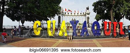 Stock Photography - Colorful writing on the waterfront Malecón 2000, Guayaquil, Guayas Province, Ecuador, South America. Fotosearch