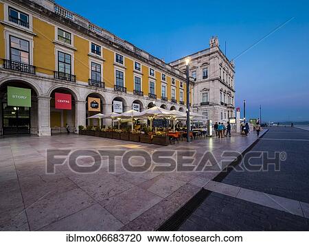 Stock Image - Commercial Square, Praça do Comercio, Passages, Lisbon, Portugal, Europe. Fotosearch