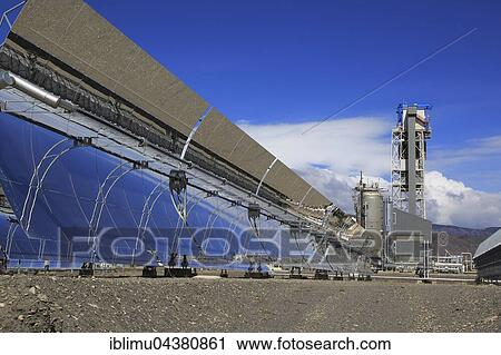 Stock Image - Concave reflector panels, desalinisation plant, centre for exploration of solar energy, Tabernas, Almería Province, Andalusia, Spain, Europe. Fotosearch