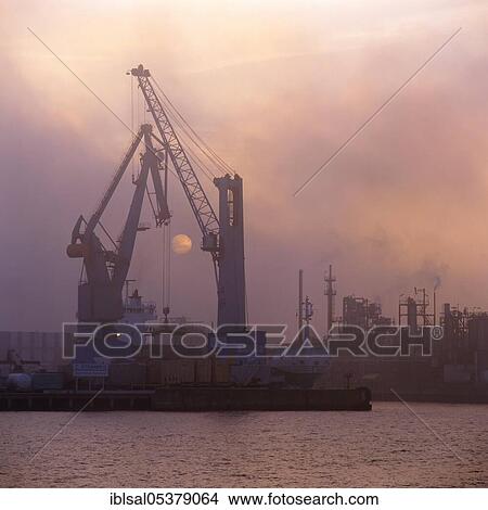 Container terminal in fog, Hamburg, Germany, Europe View Large Photo Image Picture - Container terminal in fog, Hamburg, Germany, Europe. Fotosearch