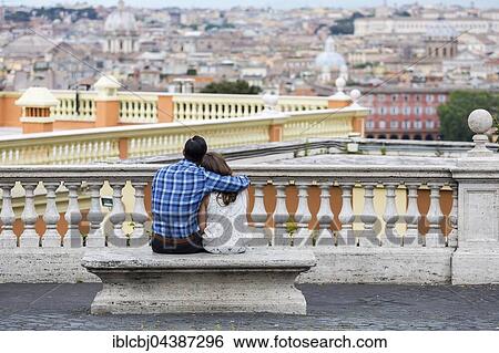 Stock Photograph - Couple enjoying the view from Gianicolo Hill, Janiculum Hill, Rome, Italy, Europe. Fotosearch