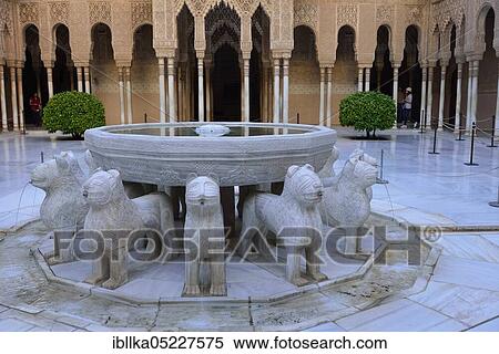 Court of the Lions, Patio de los Leones, Nasrid Palaces, Alhambra, Granada, Andalusia, Spain, Europe View Large Photo Image Stock Photography - Court of the Lions, Patio de los Leones, Nasrid Palaces, Alhambra, Granada, Andalusia, Spain, Europe. Fotosearch