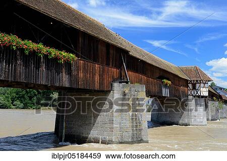 Covered wooden bridge over the Rhine, old Rhine bridge, 203 m long, Bad Säckingen, Waldshut district, Baden-Württemberg, Germany, Europe View Large Photo Image Stock Photo - Covered wooden bridge over the Rhine, old Rhine bridge, 203 m long, Bad Säckingen, Waldshut district, Baden-Württemberg, Germany, Europe. Fotosearch