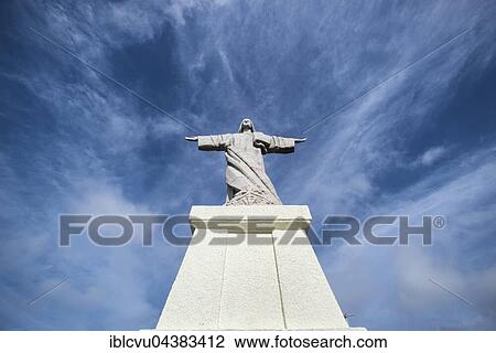 Stock Image - Cristo Rei statue, Christ the King, Ponta do Garajau, Santa Cruz, Madeira, Portugal, Europe. Fotosearch