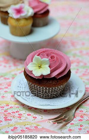 Cupcake on plate with cake fork View Large Photo Image Stock Image - Cupcake on plate with cake fork. Fotosearch