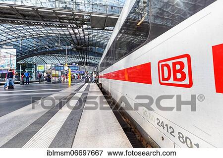 Stock Photo - DB Logo Deutsche Bahn ICE 4 train at Berlin central railway station Hbf station in Berlin, Germany, Europe. Fotosearch