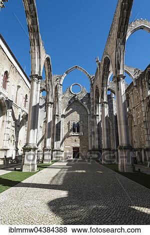 Stock Photo - Destroyed church, ruins of the Igreja do Carmo, Convento da Ordem do Carmo, Chiado, Lisbon, Portugal, Europe. Fotosearch
