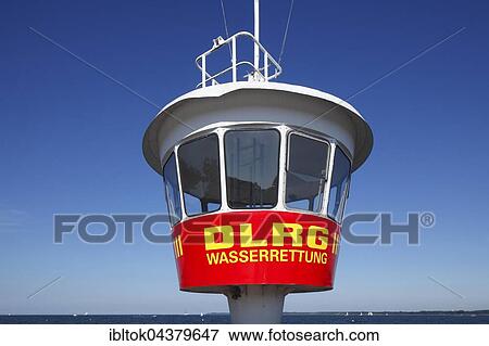 Stock Photo - DLRG lifeguard tower, Lübeck-Travemünde, Schleswig-Holstein, Germany, Europe. Fotosearch