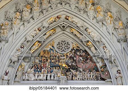 Stock Image - Doomsday, Bern Cathedral, main portal, Vision of the Doomsday, Bern, Canton of Bern, Switzerland, Europe. Fotosearch