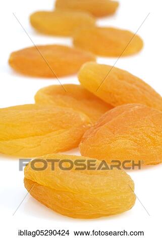 Picture - Dried apricots (Prunus armeniaca) against white background. Fotosearch