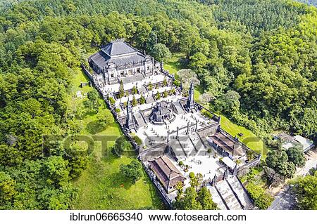 Stock Image - Drone shot, Tomb of Khải Định, Khai Dinh, Unesco site Hue, Vietnam, Thủy Bằng, Thị xã Hương Thủy, Thừa Thiên-Huế, Vietnam, Asia. Fotosearch