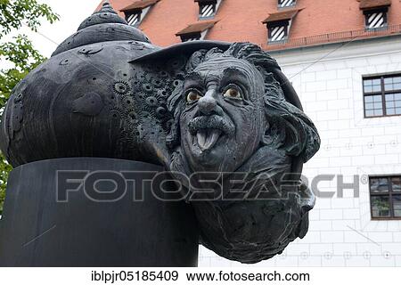 Einstein Fountain at the Zeughaus, Ulm, Einstein Fountain, Albert Einstein, Memorial Fountain, bronze sculpture by Jürgen Görtz, Baden-Württemberg, Germany, Europe View Large Photo Image Stock Photo - Einstein Fountain at the Zeughaus, Ulm, Einstein Fountain, Albert Einstein, Memorial Fountain, bronze sculpture by Jürgen Görtz, Baden-Württemberg, Germany, Europe. Fotosearch