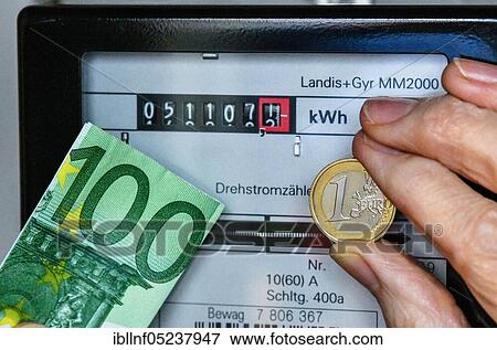 Electricity meter, electricity consumption, electricity costs, 100 euro bill View Large Photo Image Stock Photo - Electricity meter, electricity consumption, electricity costs, 100 euro bill. Fotosearch