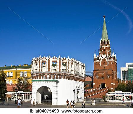 Stock Image - Entrance of Moscow Kremlin, Kutafya Tower and Trinity Tower, Moscow, Russia, Europe. Fotosearch