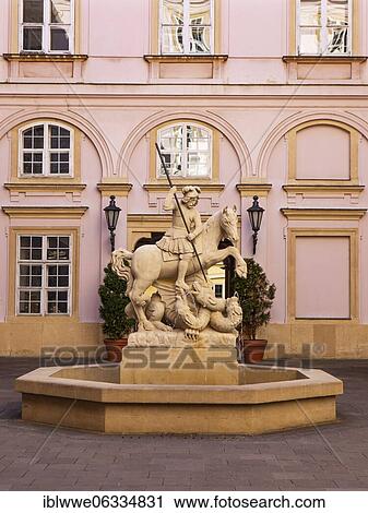 Stock Image - Equestrian statue Dragonslayer Saint George, Primatial Palace, Bratislava, Slovakia, Europe. Fotosearch