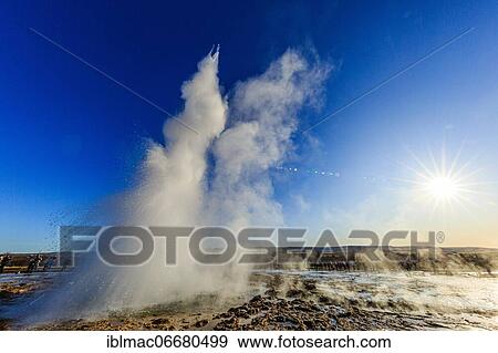 Eruption of the geyser Strokkur, geothermal area Haukadalur, Golden Circle, South Iceland, Iceland, Europe View Large Photo Image Stock Photo - Eruption of the geyser Strokkur, geothermal area Haukadalur, Golden Circle, South Iceland, Iceland, Europe. Fotosearch