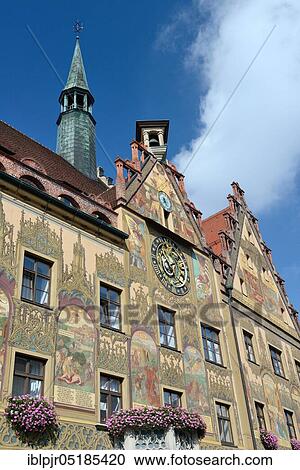 Facade of the town hall with astronomical clock, Ulm, Baden-Württemberg, Germany, Europe View Large Photo Image Stock Image - Facade of the town hall with astronomical clock, Ulm, Baden-Württemberg, Germany, Europe. Fotosearch