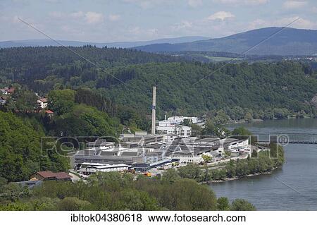 Stock Photo - Factory, ZF Friedrichshafen AG, River Danube, automotive supplier, Friedrichshafen, Lower Bavaria, Bavaria, Germany, Europe. Fotosearch