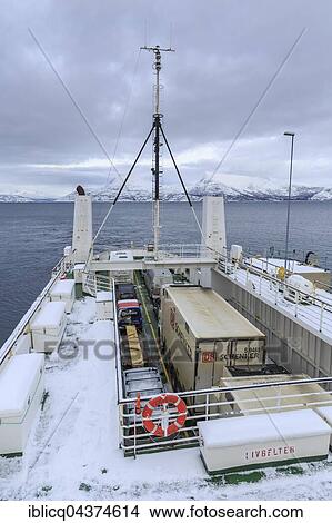 Ferry with cars, Bognes, winter, Skarberget, Tysfjord, Nordland, Norway, Europe View Large Photo Image Picture - Ferry with cars, Bognes, winter, Skarberget, Tysfjord, Nordland, Norway, Europe. Fotosearch