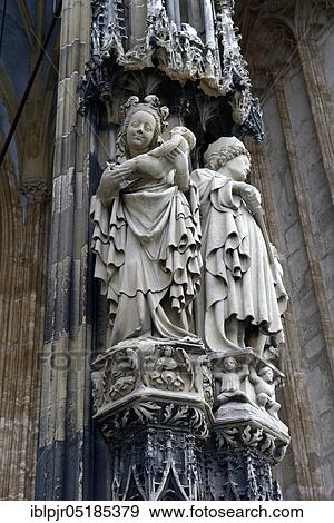Stock Photo - Figure decoration on the main portal, Maria and Martin, Ulm Minster, Münsterplatz, Ulm, Baden-Württemberg, Germany, Europe. Fotosearch