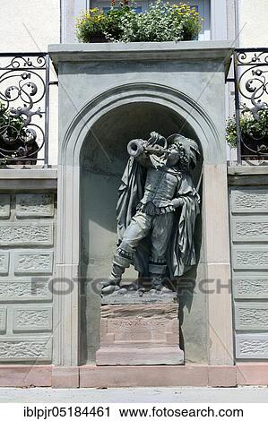 Stock Image - Figure Trumpeter von Säckingen, he, Säcki..., novel character by Joseph Victor Scheffel, Schönau Castle, Bad Säckingen, Waldshut District, Baden-Württemberg, Germany, Europe. Fotosearch