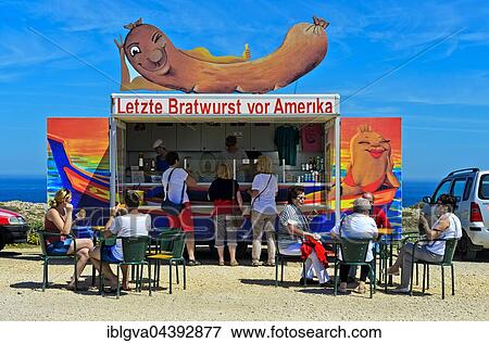 Food stand, Letzte Bratwurst vor Amerika, last sausage before America, Cape St. Vincent, Cabo de São Vicente, Algarve, Portugal, Europe View Large Photo Image Stock Photo - Food stand, Letzte Bratwurst vor Amerika, last sausage before America, Cape St. Vincent, Cabo de São Vicente, Algarve, Portugal, Europe. Fotosearch