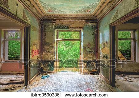 Stock Image - Foyer, Manor House, Lost Place, Liège, Belgium, Europe. Fotosearch