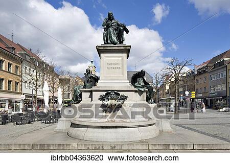 Stock Image - Friedrich Rückert monument on the market square, Schweinfurt, Lower Franconia, Bavaria, Germany, Europe. Fotosearch