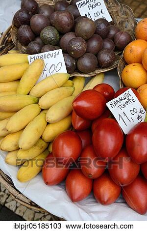 Stock Image - Fruit sales in the market hall of Funchal, Madeira, Portugal, Europe. Fotosearch