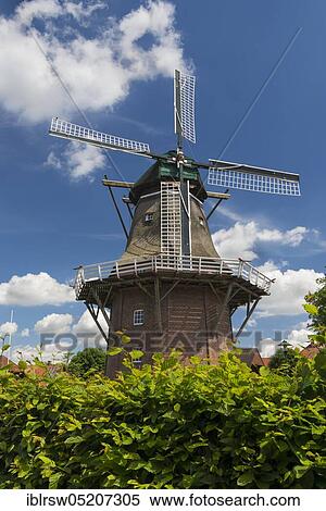 Stock Photography - Gallery-Hollaender-Windmuehle, built 1870, Saterland, Oldenburger Münsterland, Lower Saxony, Germany, Europe. Fotosearch