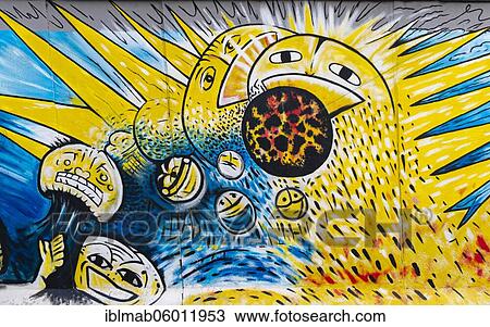 Stock Image - Graffiti The Birth of Kachina, artist Jürgen Große, Indiano, East Side Gallery, Berlin, Germany, Europe. Fotosearch