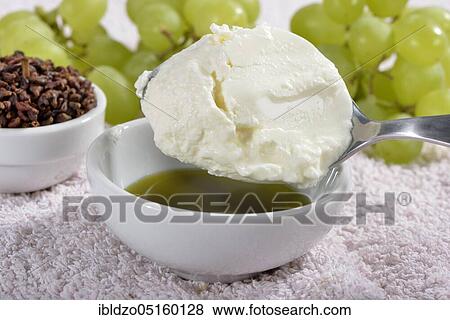 Grape seed oil, use as peeling with curd (Vitis vinifera subsp. vinifera), grape seed oil View Large Photo Image Stock Photo - Grape seed oil, use as peeling with curd (Vitis vinifera subsp. vinifera), grape seed oil. Fotosearch