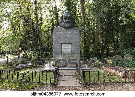 Stock Photo - Grave of Karl Marx, bust, Highgate Cemetery, London, England, United Kingdom, United Kingdom, Europe. Fotosearch