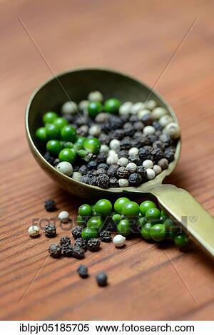 Green, black and white pepper in brass ladle, pepper syrup, pepper panicles, peppercorns View Large Photo Image Stock Photography - Green, black and white pepper in brass ladle, pepper syrup, pepper panicles, peppercorns. Fotosearch