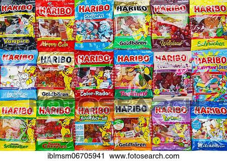 Stock Image - Haribo gummy bears gummy bears different varieties wallpaper, Germany, Europe. Fotosearch