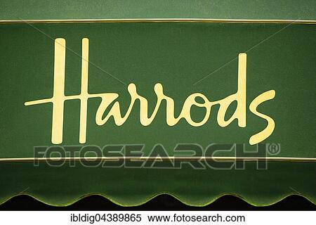 Stock Photography - Harrods, logo of store, Knightsbridge, London, England, United Kingdom, Europe. Fotosearch