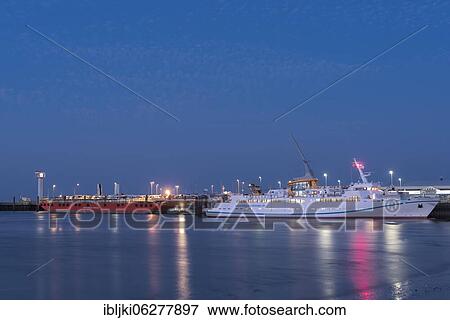 Stock Photo - Helgoland ferry at the landing stage, harbour, Cuxhaven, Lower Saxony, Germany, Europe. Fotosearch