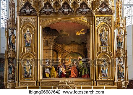 High altar with altar crib inside the town parish church, Bad Tölz, Isar Valley, Isar, Upper Bavaria, Bavaria, Germany, Europe View Large Photo Image Stock Image - High altar with altar crib inside the town parish church, Bad Tölz, Isar Valley, Isar, Upper Bavaria, Bavaria, Germany, Europe. Fotosearch